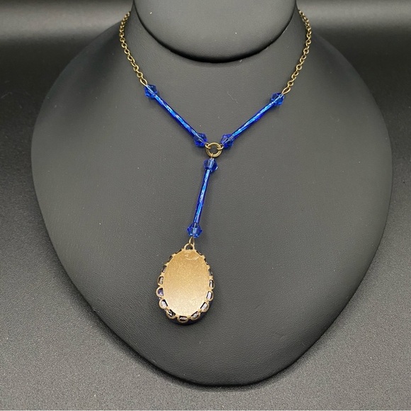 Vintage Cobalt Blue Czech Glass Scarab Pendant Necklace - Picture 7 of 15